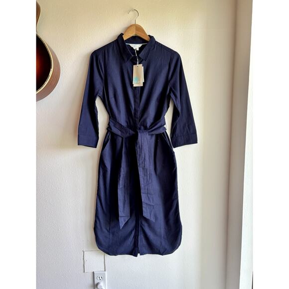 Boden US 4 Navy Shirt Dress Linen Belted Midi Button Down NEW - Picture 4 of 9